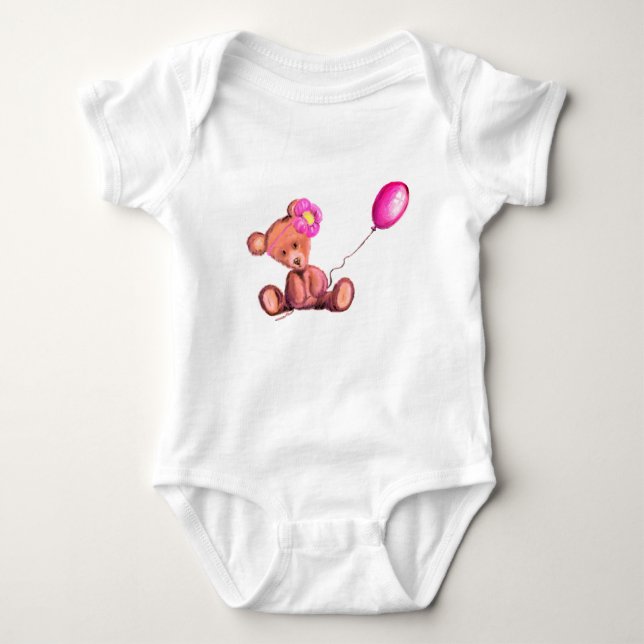Little Baby Bear with Balloon Baby Bodysuit (Front)