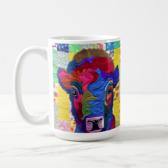 Little Baby Bison Quilt Like Design Coffee Mug (Left)