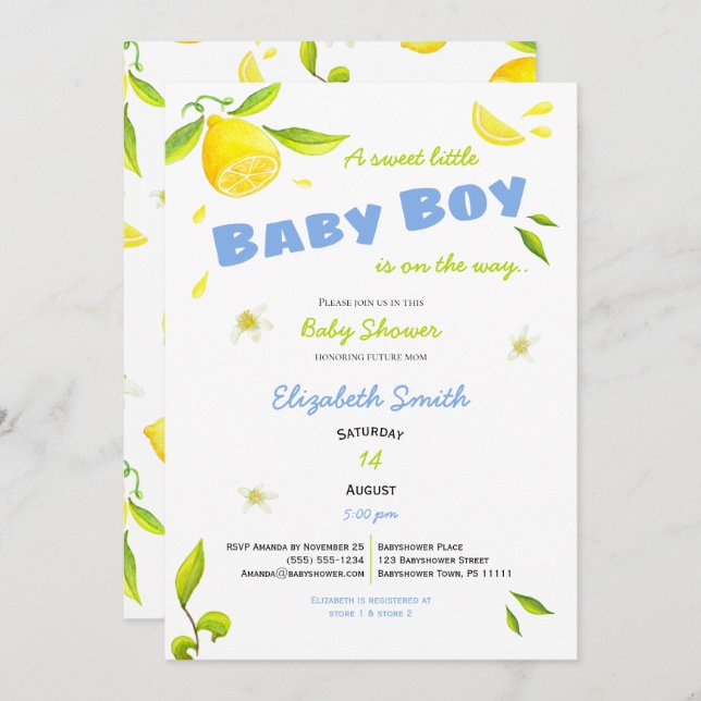 little baby boy on the way babyshower invitation (Front/Back)