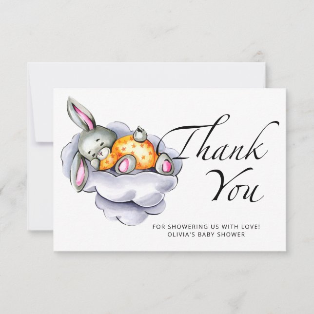 Little baby bunny baby shower thank you card (Front)