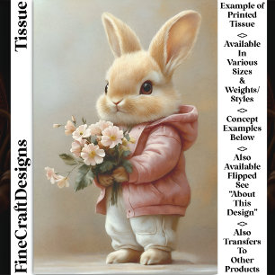Little Baby Bunny Rabbit, Flowers CW6L Decoupage Tissue Paper