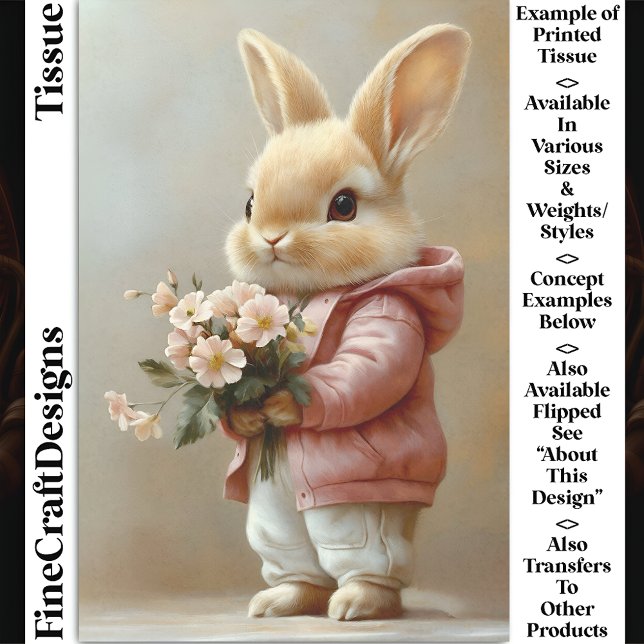 Little Baby Bunny Rabbit, Flowers CW6L Decoupage Tissue Paper (Creator Uploaded)