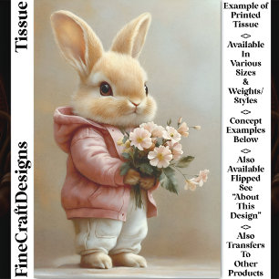 Little Baby Bunny Rabbit, Flowers CW6R Decoupage Tissue Paper