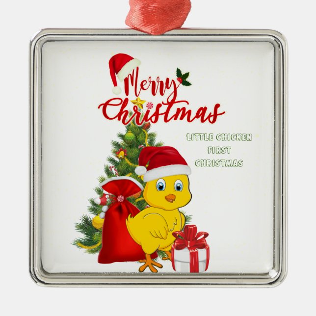 Little Baby Chicken Christmas Metal Ornament (Front)