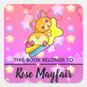 Little Baby Corgi in Stars Bookplate for Kids Square Sticker