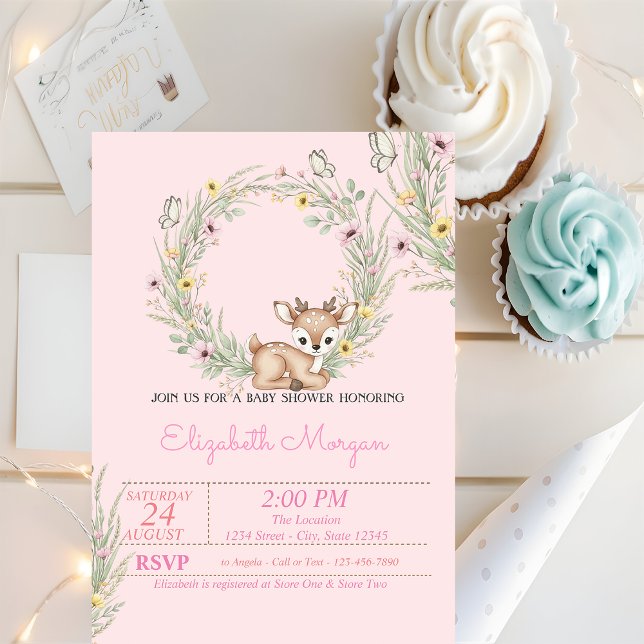 Little Baby Dear Floral Baby Shower Invitation (Creator Uploaded)