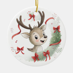 Little Baby Deer Christmas, Cute Fawn Ceramic Ornament