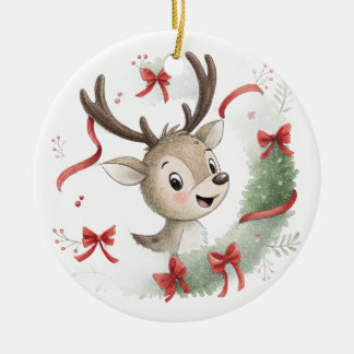 Little Baby Deer Christmas, Cute Fawn  Ceramic Ornament