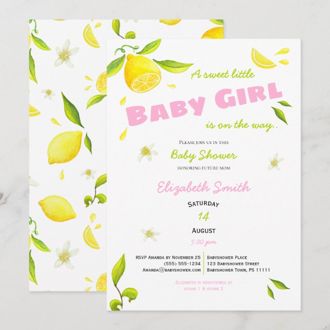 little baby girl on the way babyshower invitation (Front/Back)