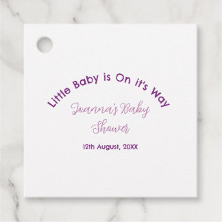 little baby is on its way baby shower name pink pu favour tags