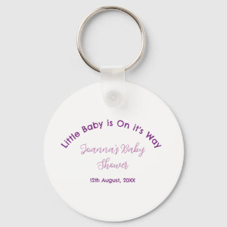 little baby is on its way baby shower name pink pu key ring