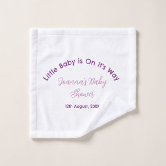 little baby is on its way baby shower name pink pu wash cloth