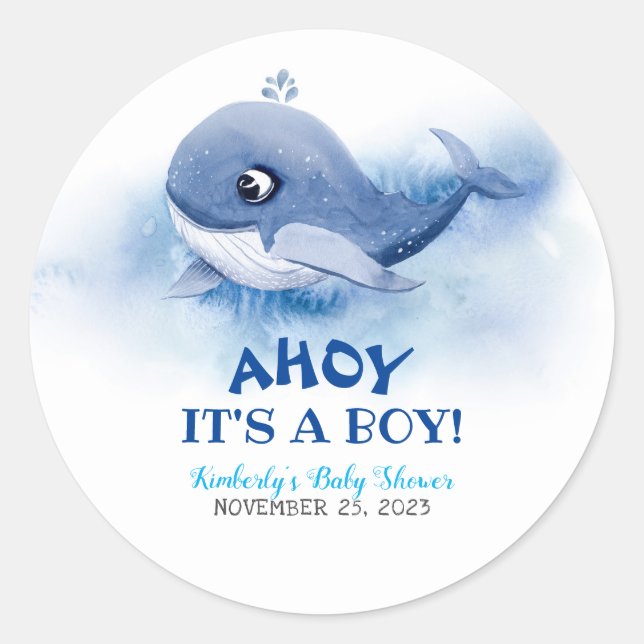Little Baby Whale Baby Shower Classic Round Sticker (Front)