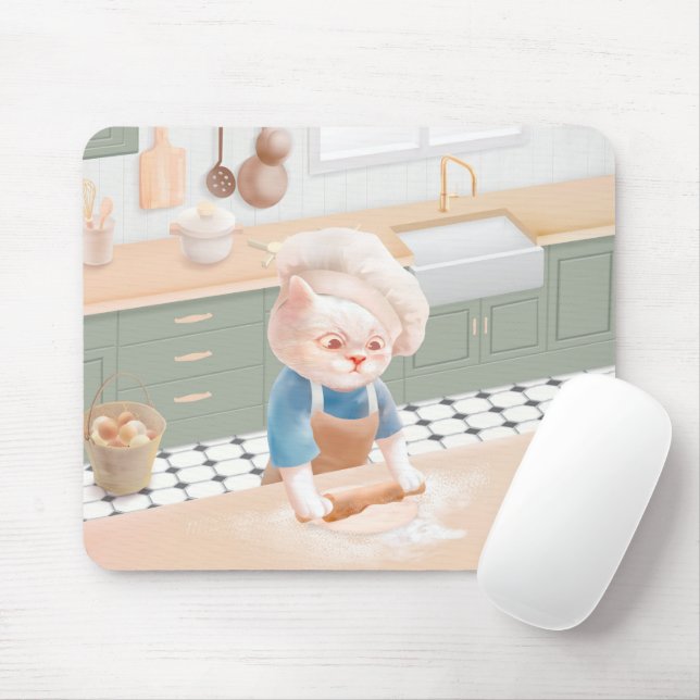 Little Baker Cat: Cosy Morning Kneading Art Mouse Pad (With Mouse)
