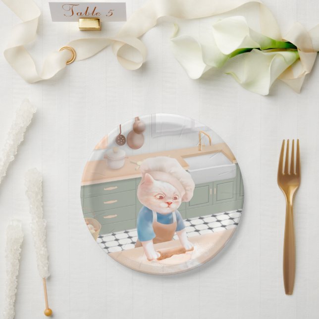 Little Baker Cat: Cosy Morning Kneading Art Paper Plate (Wedding)