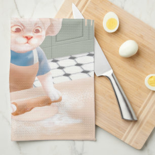Little Baker Cat: Cosy Morning Kneading Art Tea Towel