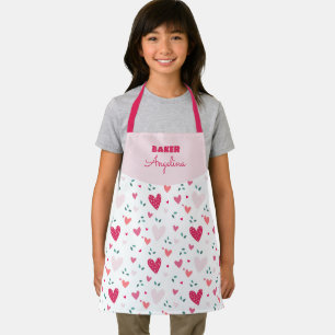 Little Baker Girl Personalised Heart Print Apron