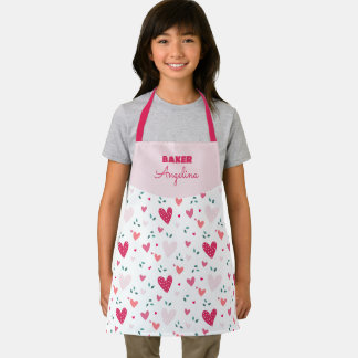 Little Baker Girl Personalised Heart Print Apron