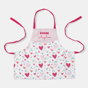 Little Baker Girl Personalised Heart Print Apron