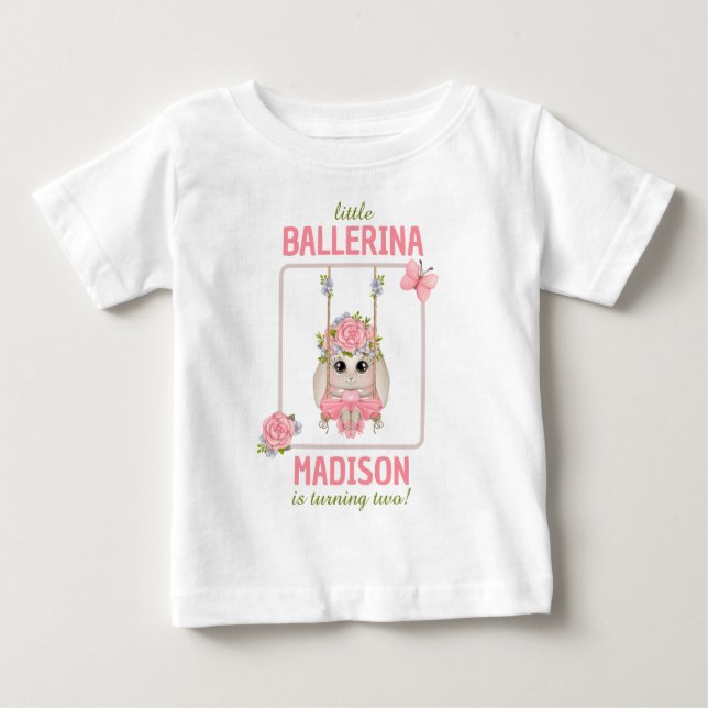 Little ballerina baby bunny girl birthday floral T-Shirt (Front)