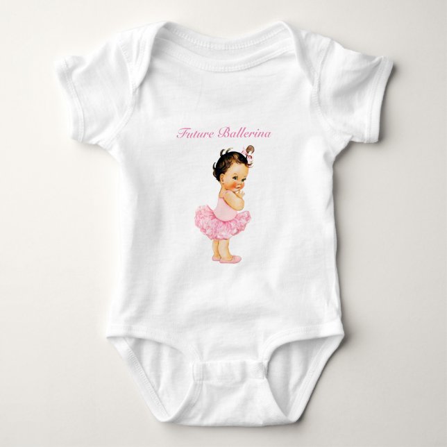 Little Ballerina Brunette Pink Tutu Baby Bodysuit (Front)