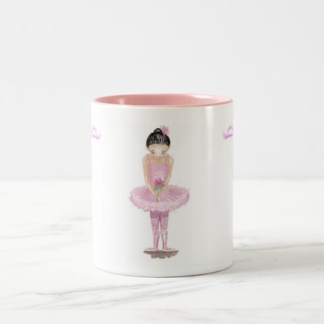 Little Ballerina in Pink Tutu Holding Rose Mug (Center)