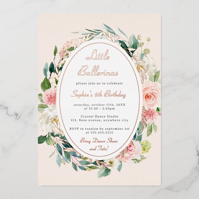 Little Ballerina Kids  Birthday Rose Gold Floral  (Front)