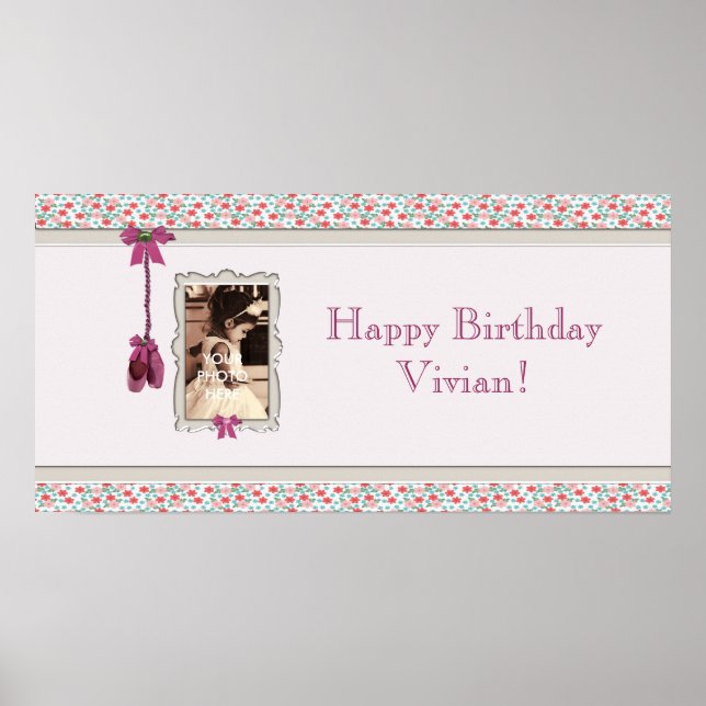 Little Ballerina Photo Frame Pink Party Banner Poster (Front)