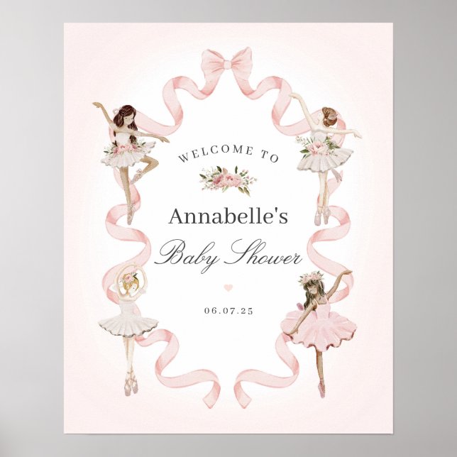 Little Ballerina Pink Baby Shower Welcome Sign (Front)