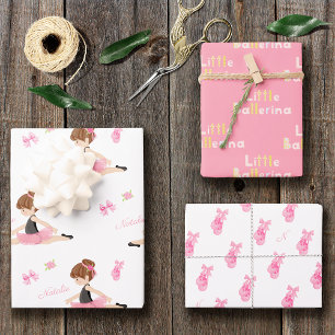 Little Ballerina Pink Ballet Girls Name Birthday Wrapping Paper Sheet