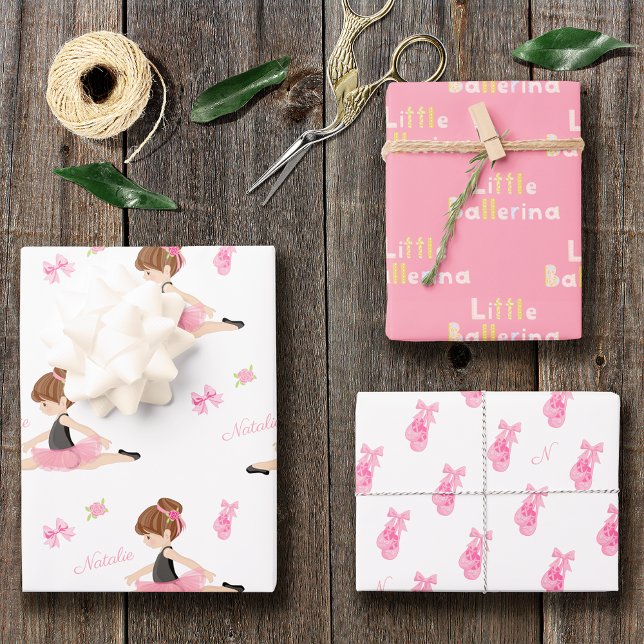Little Ballerina Pink Ballet Girls Name Birthday Wrapping Paper Sheet (Creator Uploaded)