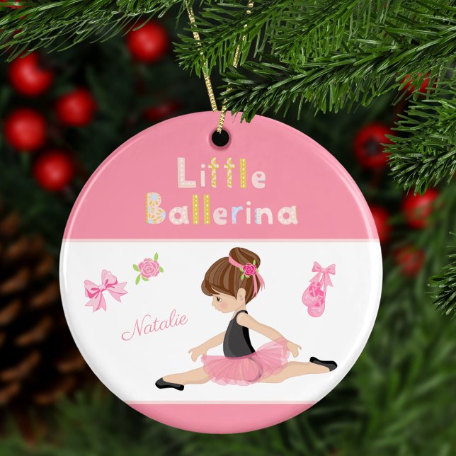 Little Ballerina Pink Ballet Girls Name Christmas Ceramic Ornament (Creator Uploaded)