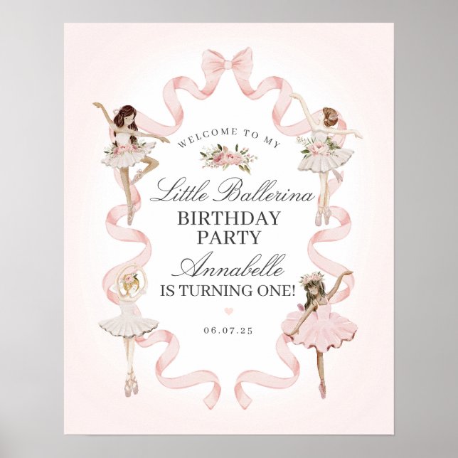 Little Ballerina Pink Birthday Party Welcome Sign (Front)
