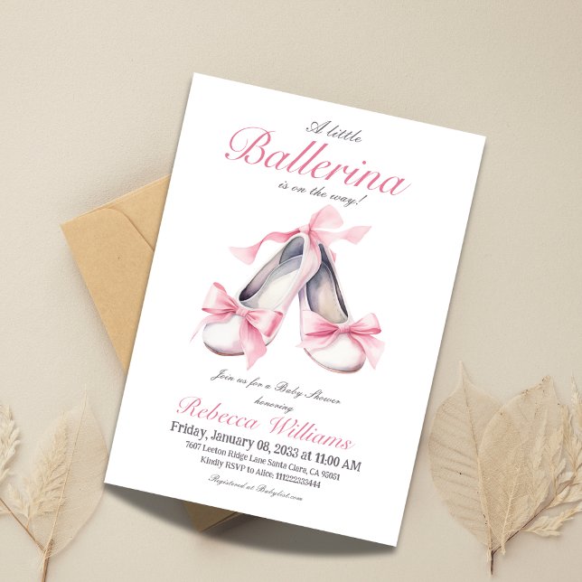 Little Ballerina Pink Bow Girl Baby Shower Invitation (Creator Uploaded)