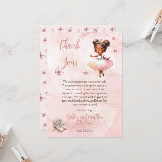 Little Ballerina Pink Girl Baby Shower Thank You Invitation (Front/Back In Situ)