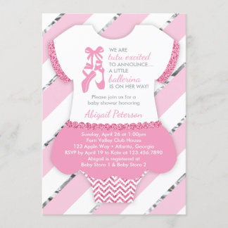 Little Ballerina Shower Invite, Tutu, Faux Glitter Invitation