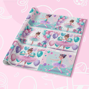 Little Ballerina with Brown Hair Girl's Birthday Wrapping Paper