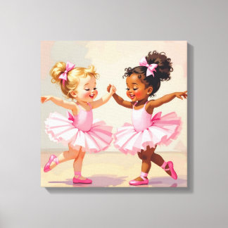 Little Ballerinas Dancing Cute Illustration Canvas Print