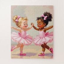 Little Ballerinas Dancing Cute Illustration