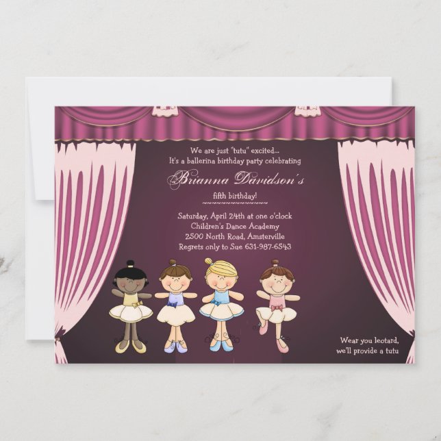 Little Ballerinas on Stage Invitation (Front)