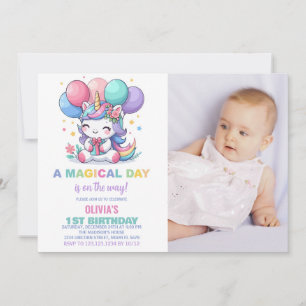 Little Ballons Unicorn Birthday Invitations photo