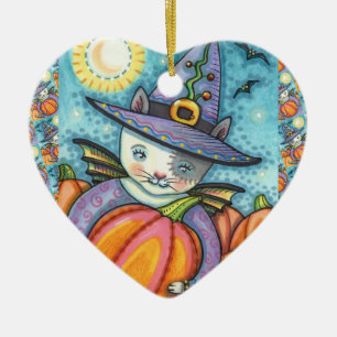 LITTLE BAT CAT KITTEN, CUTE & COLORFUL HALLOWEEN CERAMIC ORNAMENT