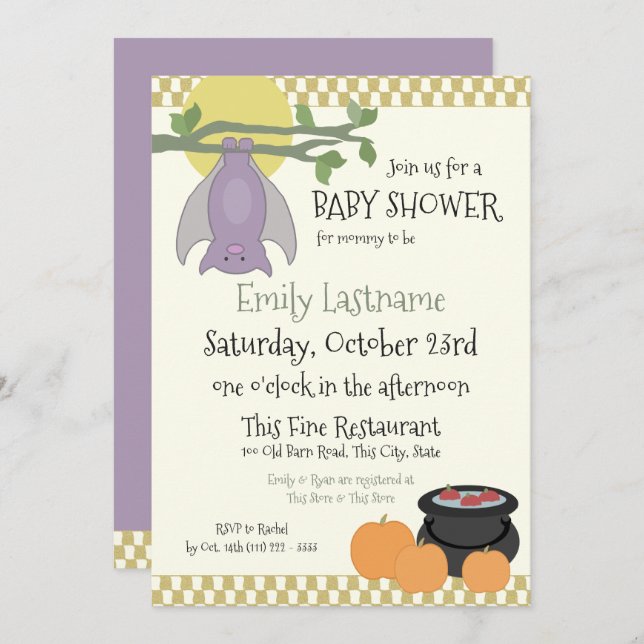 Little Bat Halloween Baby Shower Invitation (Front/Back)