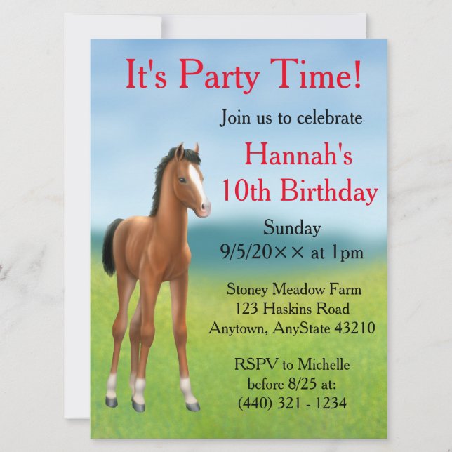 Little Bay Horse Colt Birthday Party Invitation (Front)