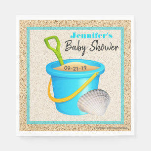 Little Beach Baby Teal Blue Sand Pail Baby Shower Napkin