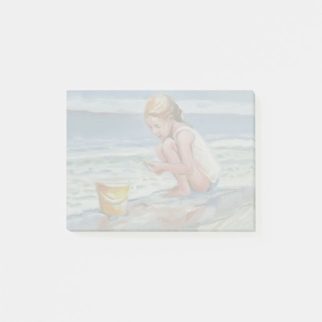 Little beachcomber girl with yellow bucket post-it notes (Front)