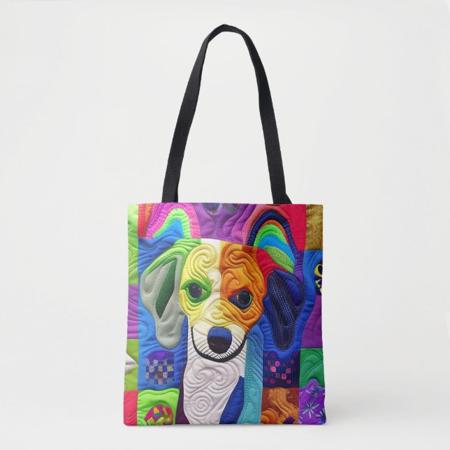 Little Beagle Puppy Quilt Like Design Tote Bag (Front)