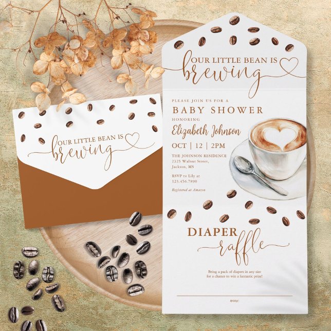 Little Bean Brewing Coffee Baby Shower All In One Invitation (Little Bean Brewing Coffee Baby Shower All In One Invitation)