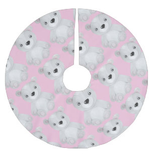 Little Bear Baby Pink Girl Holiday Decor Brushed Polyester Tree Skirt