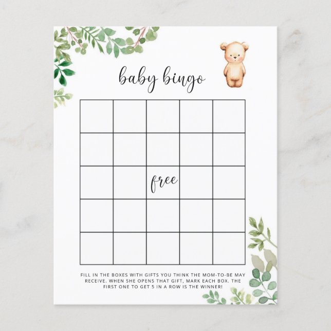 Little bear Baby shower bingo game (Front)
